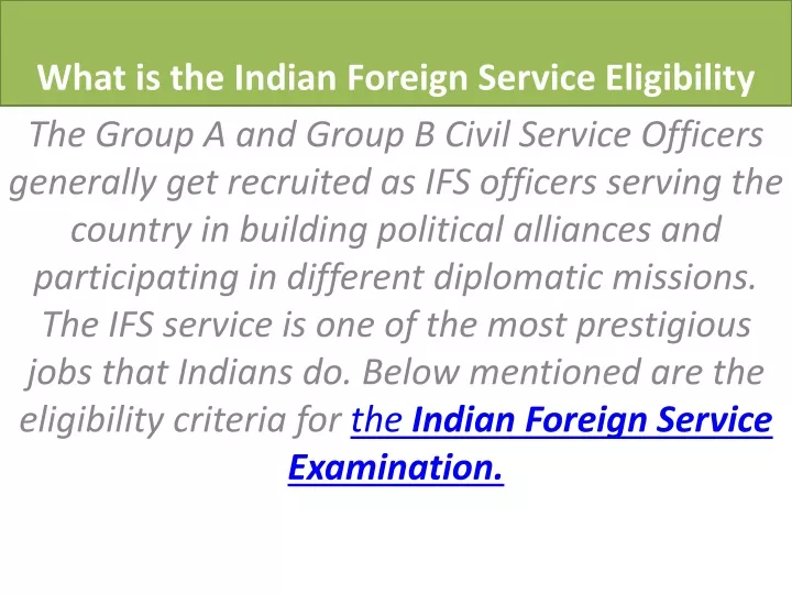 what is the indian foreign service eligibility