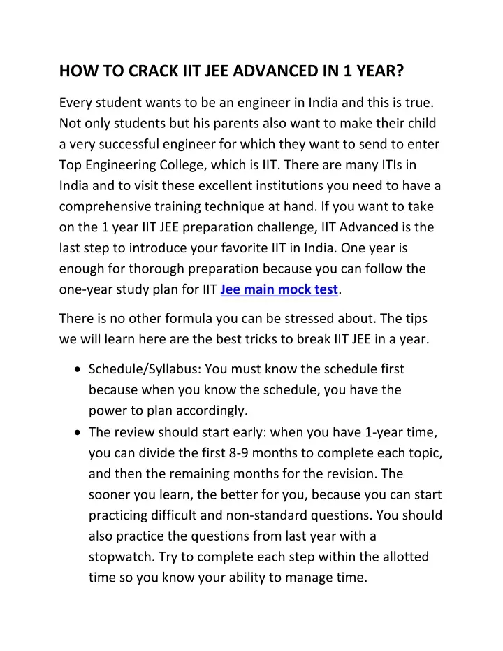 how to crack iit jee advanced in 1 year