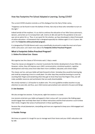 How Has Footprints Pre-School Adopted e-Learning During COVID?