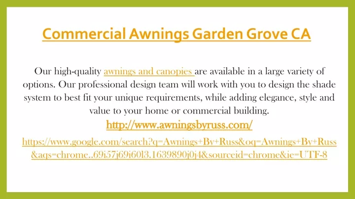 commercial awnings garden grove ca