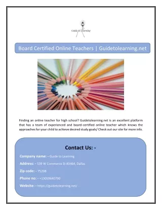 Board Certified Online Teachers | Guidetolearning.net