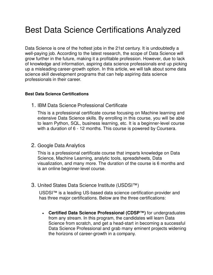 best data science certifications analyzed