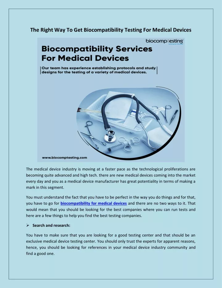 the right way to get biocompatibility testing