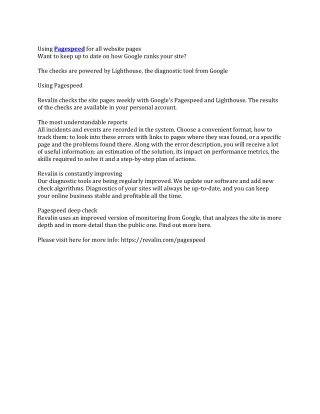 using pagespeed for all website pages want