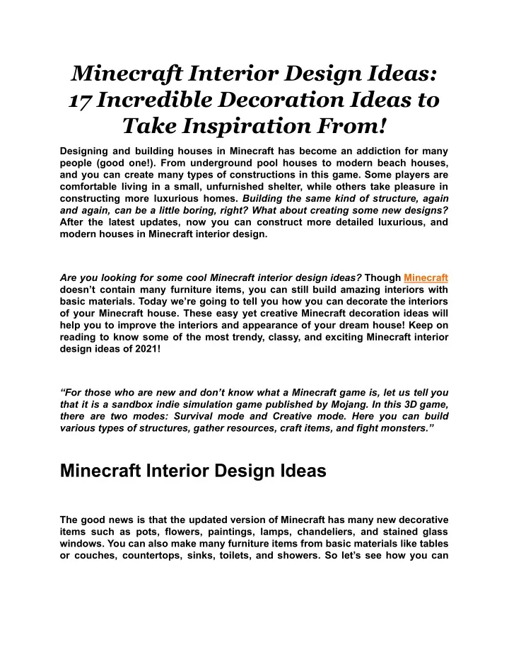 minecraft interior design ideas 17 incredible