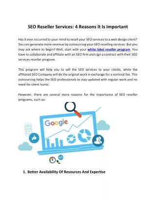 SEO Reseller Services 4 Reasons It Is Important