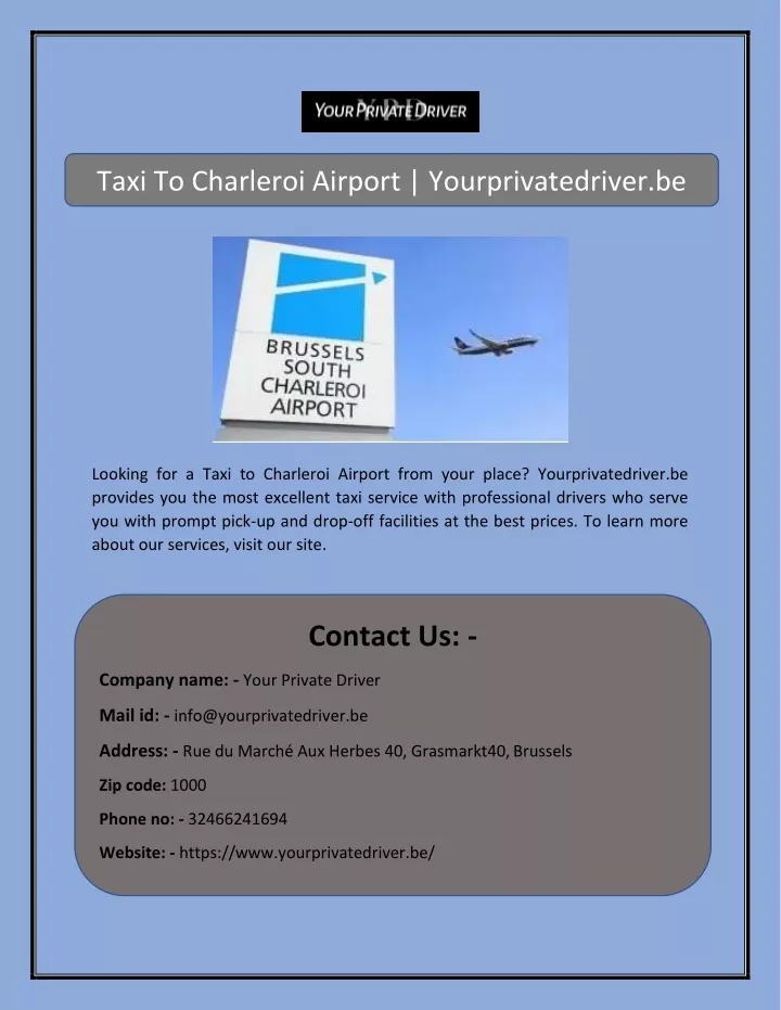 taxi to charleroi airport yourprivatedriver be