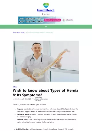 Wish to know about Types of Hernia & Its Symptoms?