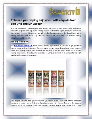 enhance your vaping enjoyment with eliquids from