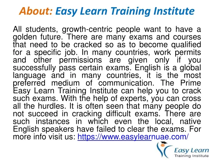 about easy learn training institute
