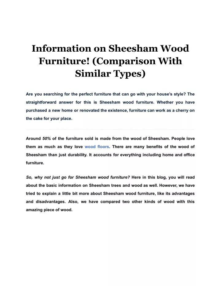 information on sheesham wood furniture comparison