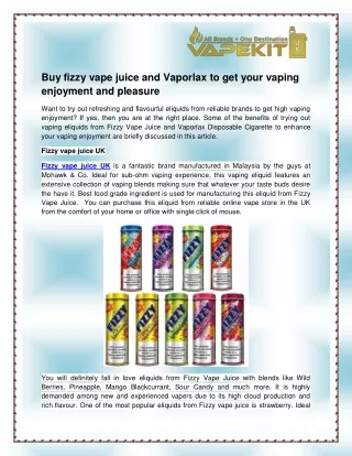 buy fizzy vape juice and vaporlax to get your