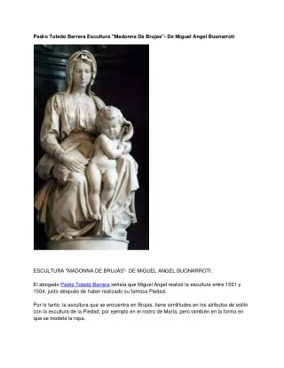 Pedro Toledo Barrera Escultura Madonna De Brujas- De Miguel Angel Buonarroti