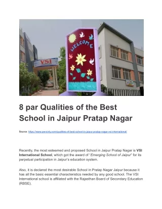 8 par Qualities of the Best School in Jaipur Pratap Nagar