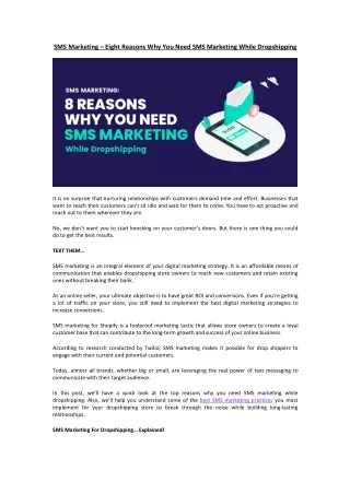 SMS Marketing – Eight Reasons Why You Need SMS Marketing While Dropshipping