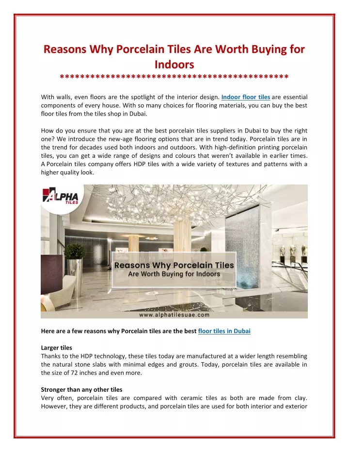 reasons why porcelain tiles are worth buying