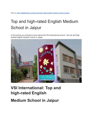 Top and high-rated English Medium School in Jaipur