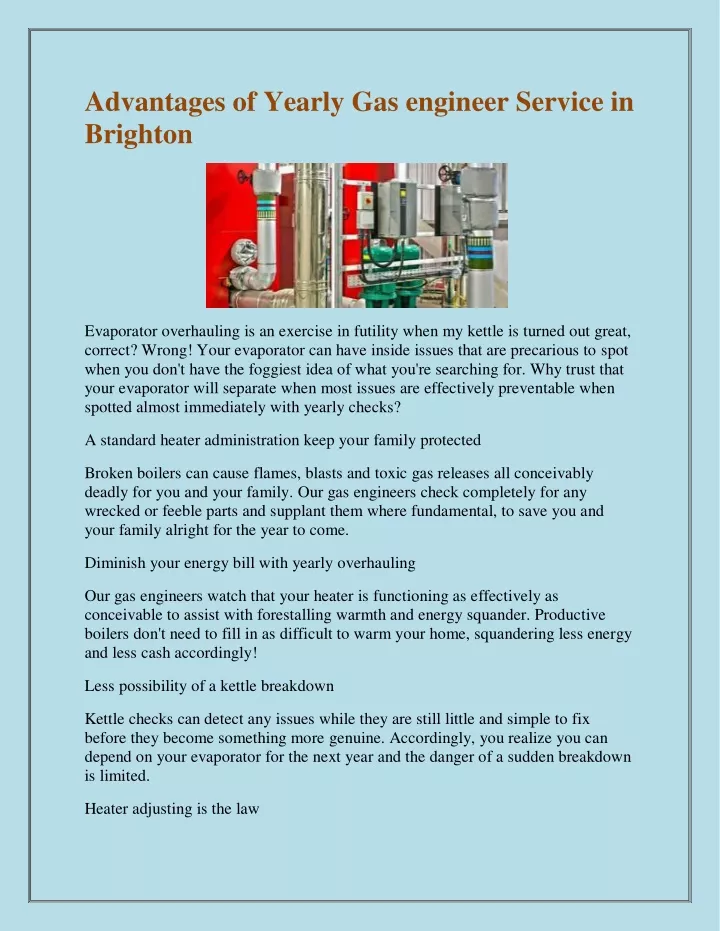 advantages of yearly gas engineer service