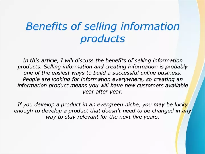 benefits of selling information products in this
