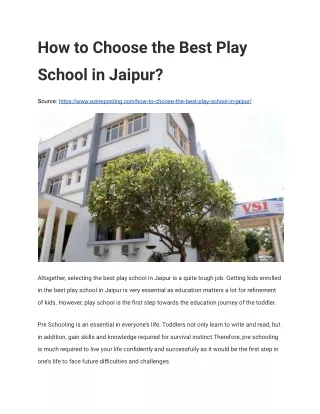 How to Choose the Best Play School in Jaipur