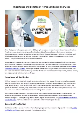 importance and benefits of home sanitization