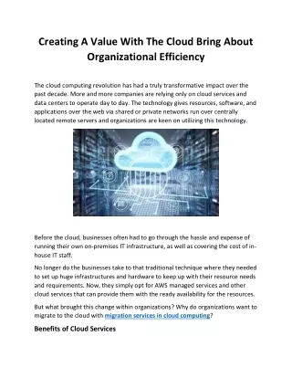 creating a value with the cloud bring about
