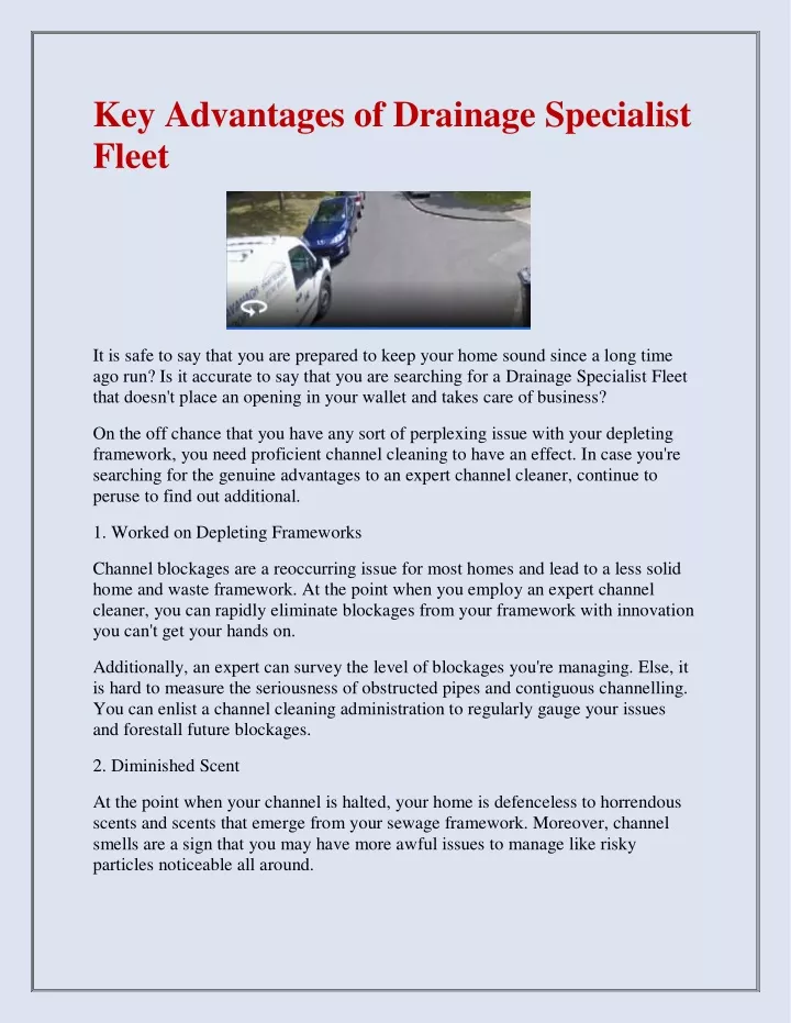 key advantages of drainage specialist fleet