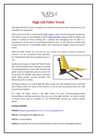 High Lift Pallet Truck