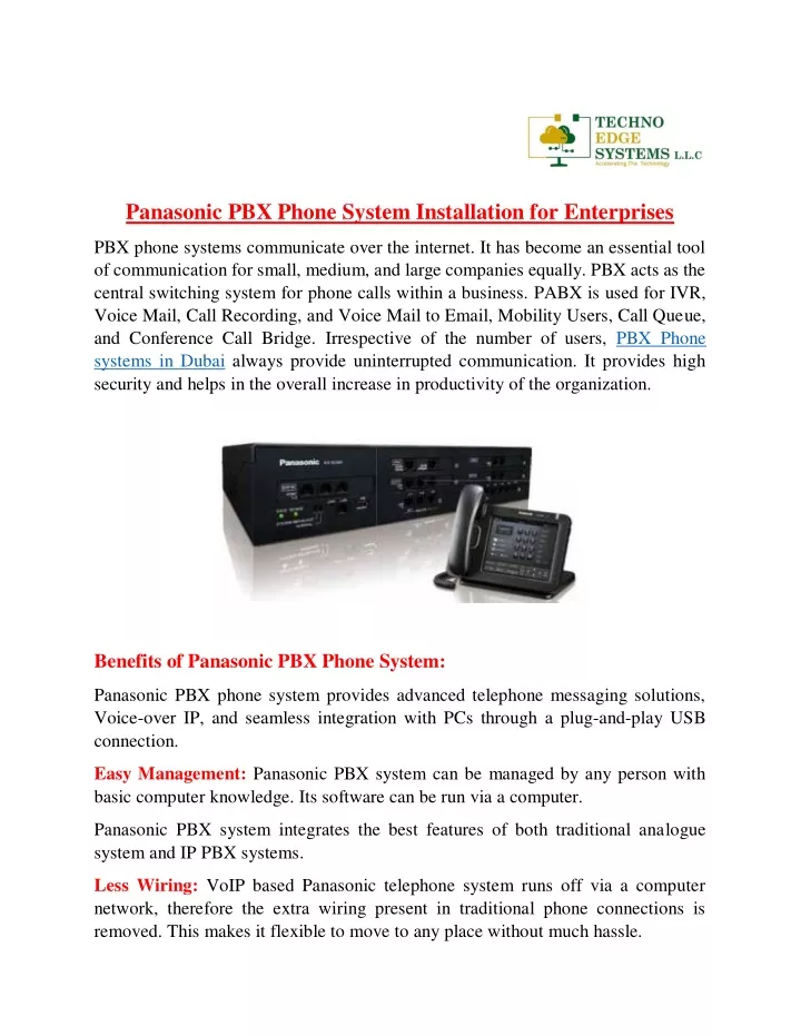 panasonic pbx phone system installation