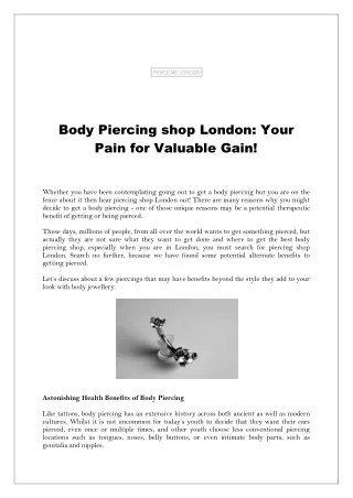 Body Piercing shop London - Your Pain for Valuable Gain!