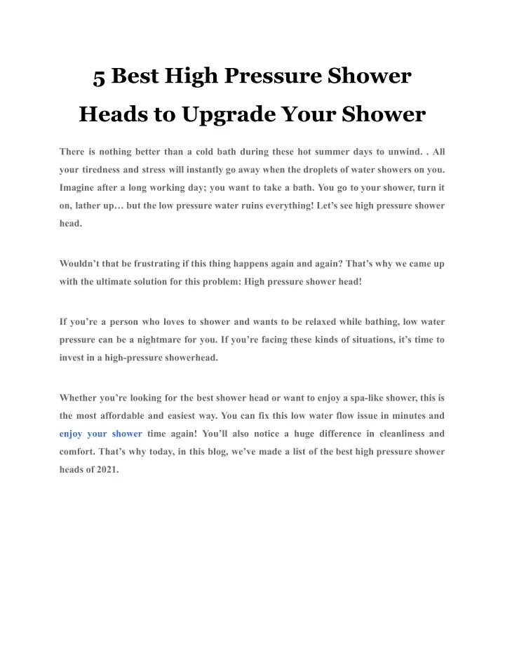 5 best high pressure shower