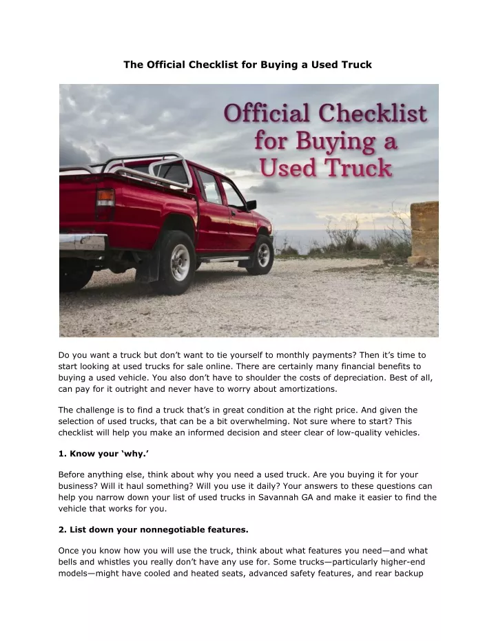 the official checklist for buying a used truck