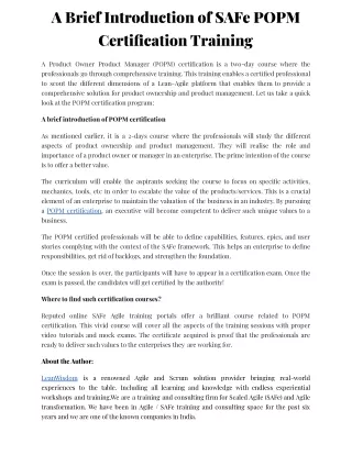 a brief introduction of safe popm certification