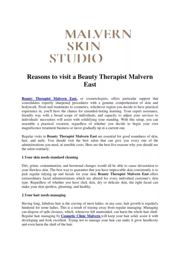 reasons to visit a beauty therapist malvern east