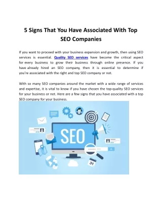 5 Signs That You Have Associated With Top SEO Companies