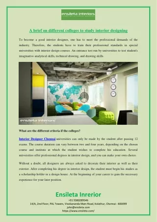 A brief on different colleges to study interior designing