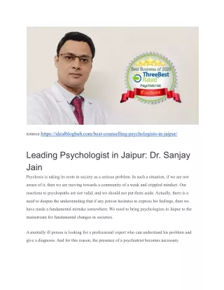 Leading Psychologist in Jaipur- Dr. Sanjay Jain