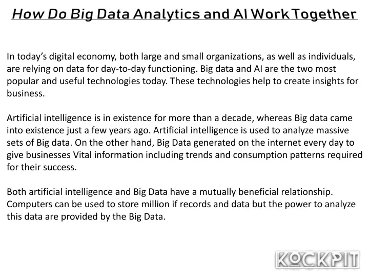 how do big data analytics and ai work together