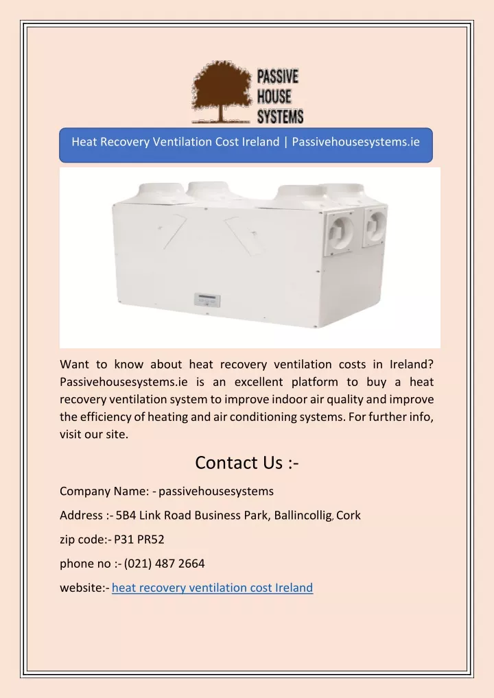 heat recovery ventilation cost ireland