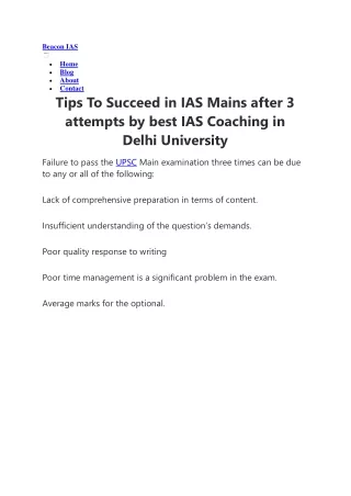 Tips To Succeed in IAS Mains after 3 attempts by best IAS Coaching in Delhi University