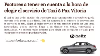 Factores a tener en cuenta a la hora de elegir el servicio de Taxi 8 Pax Vitoria