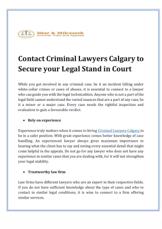 Contact Criminal Lawyers Calgary to Secure your Legal Stand in Court