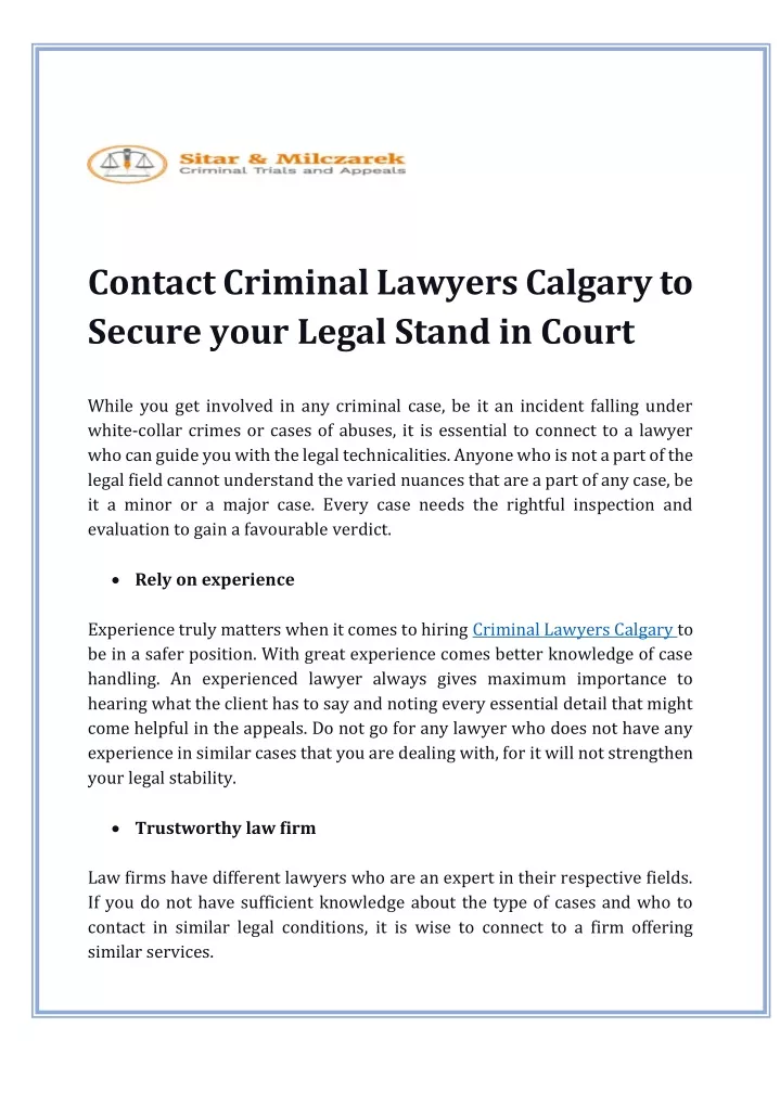 contact criminal lawyers calgary to secure your