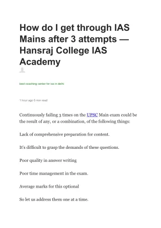 How do I get through IAS Mains after 3 attempts — Hansraj College IAS Academy