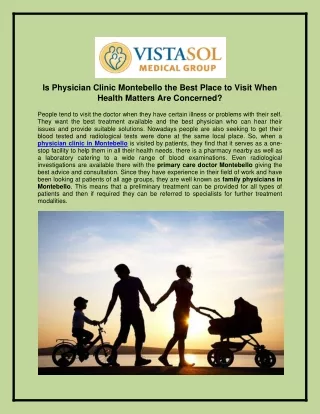 Is Physician Clinic Montebello the Best Place to Visit When Health Matters Are Concerned