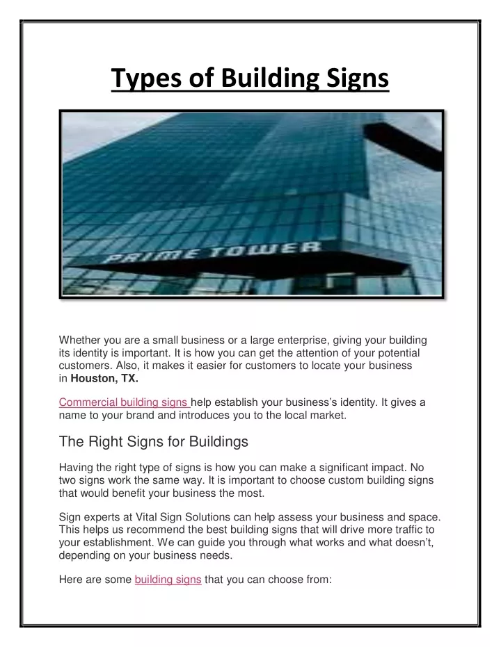 types of building signs