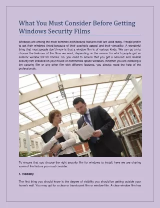 What You Must Consider Before Getting Windows Security Films