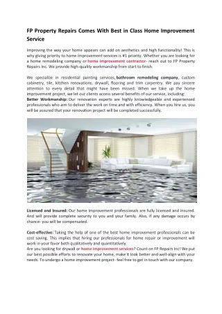 fp property repairs comes with best in class home