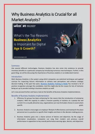 Why Business Analytics is Crucial for all Market Analysts?