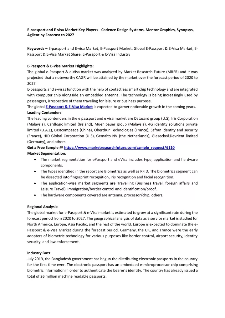 e passport and e visa market key players cadence